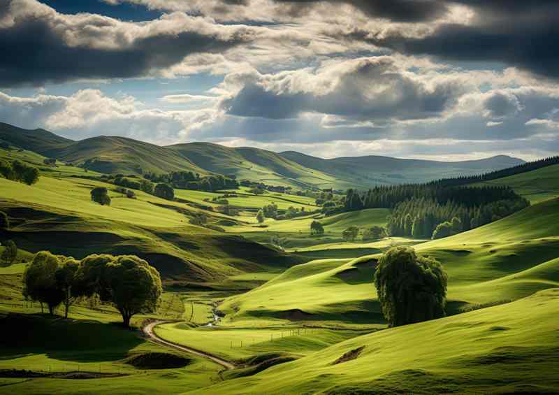 A Landscape view of the fields and mountains | Poster