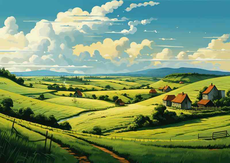 Idyllic view of the countryside with green grass | Canvas