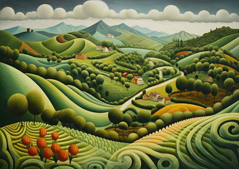 Lush Green Farm lands nestled inbetween the rolling hils | Poster