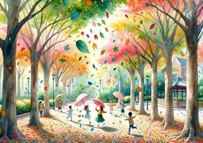 Whimsical Windfall a serene park scene | Metal Poster