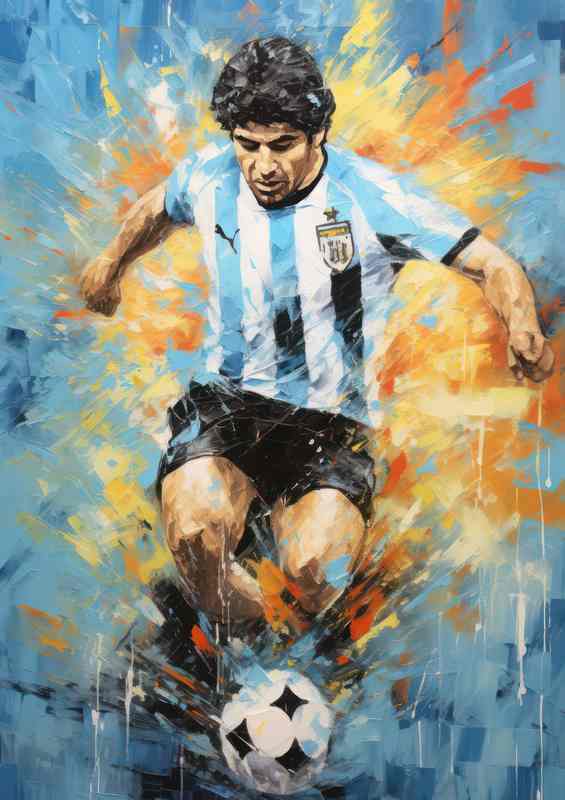 Diego Maradona Footballer with ball painted style | Poster