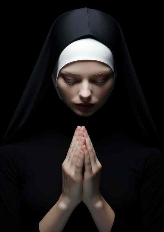 A woman in a nuns habit is praying | Canvas