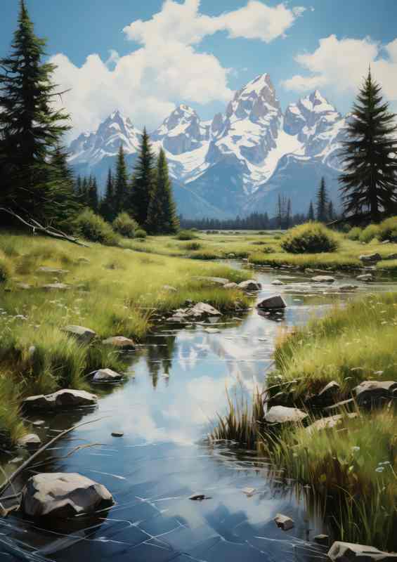 Grand teton mountains reflected in water | Canvas
