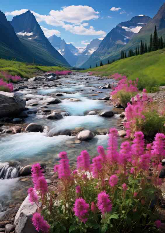 Purple flowers near glacier National Park in montana | Canvas