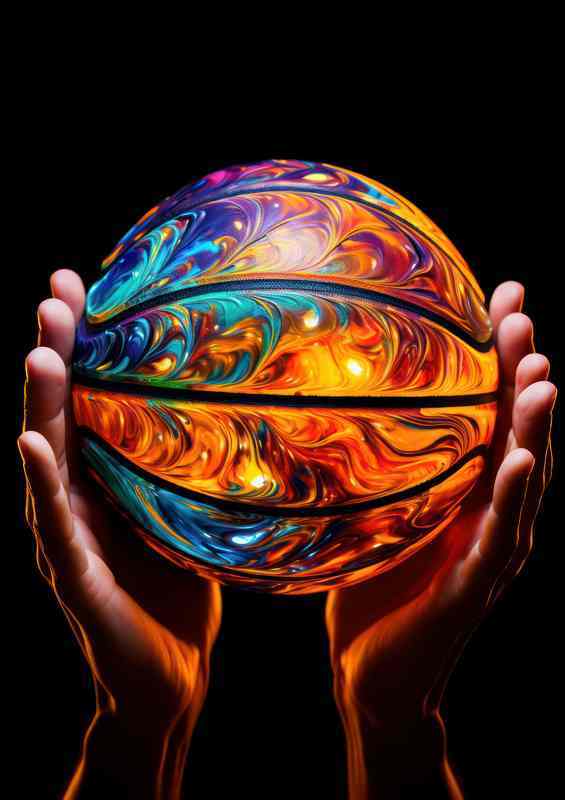 Holding a basketball on a black background | Di-Bond