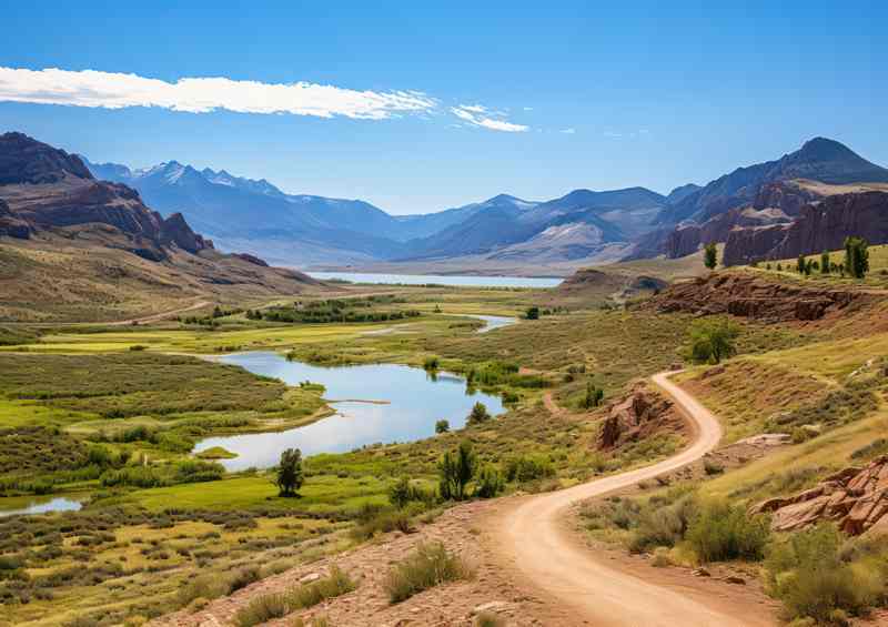 A View of the lakes and mountains with blue skies | Metal Poster