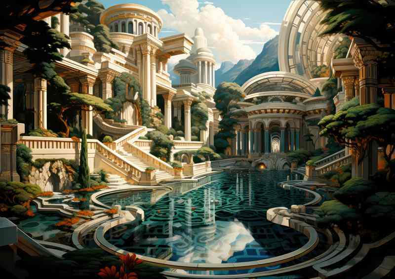 An Engraving Of A Old Temple Garden | Poster