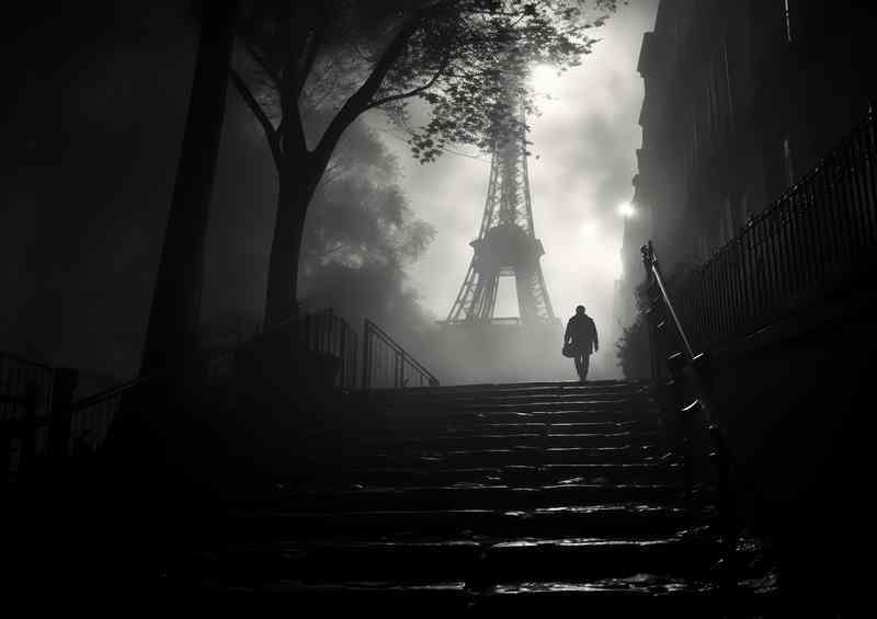 Black And White Image Of Paris On The Stairrway | Di-Bond