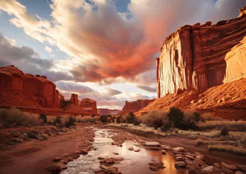 Daytime morning sun Red canyon arches north america | Poster