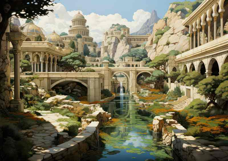 Engraving Of Old Temples Gardens And Water | Di-Bond