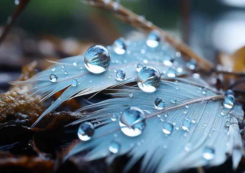 Feathers and waterdroplets covering the ground | Poster