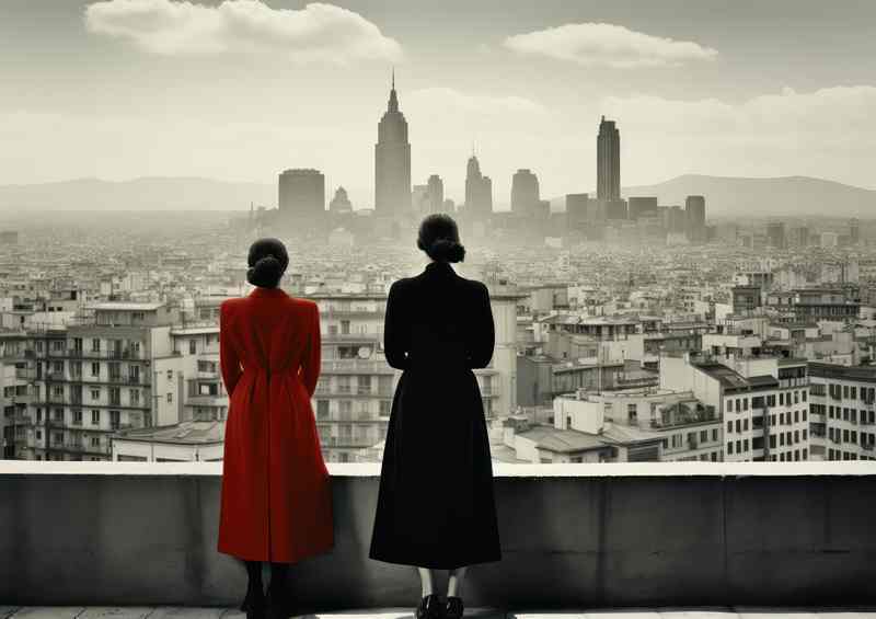 Girls Standing over looking the big city | Poster