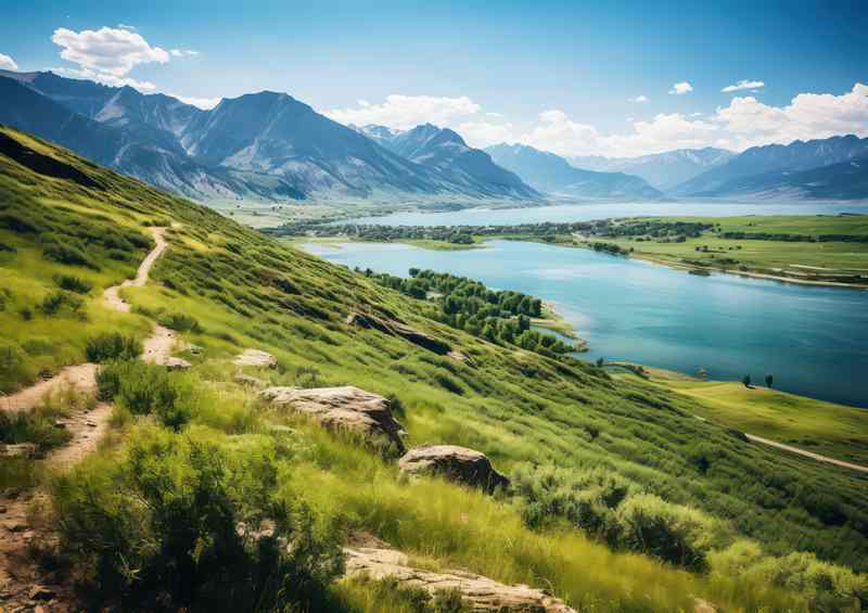 Lakes and Mountains during the daytime with blue skies | Di-Bond