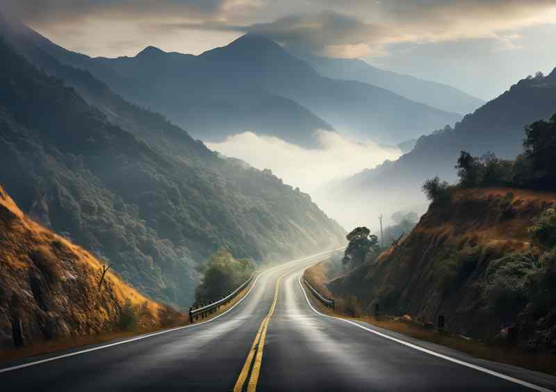 Open Road Driving Into The Misty Mountains | Di-Bond