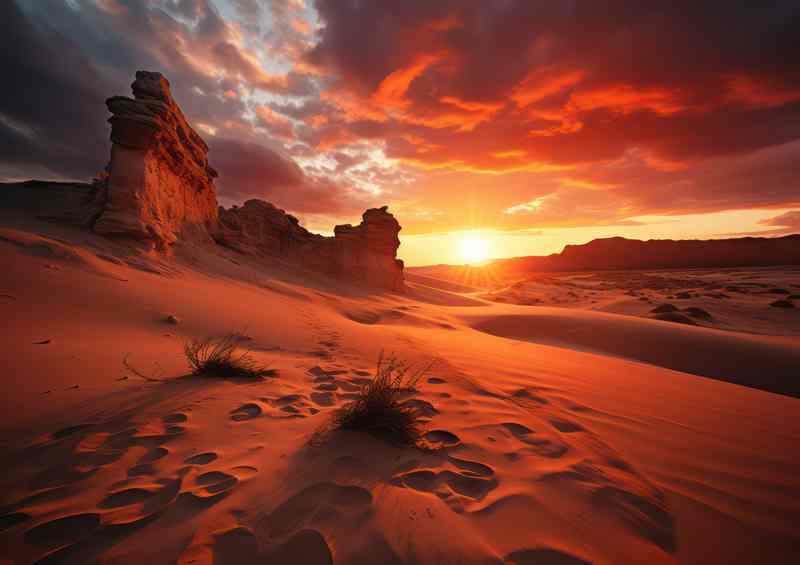 Sunset over cactus and sand atlas national park | Canvas
