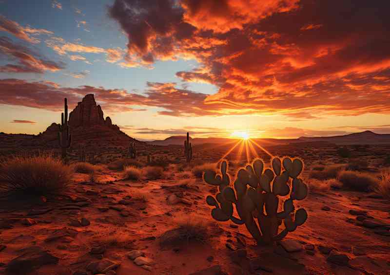 Sunset over cactus and sand in atlas national park | Di-Bond