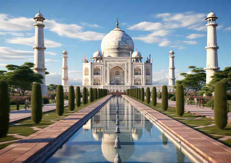 Taj mahal in agra with bright blue skies | Metal Poster
