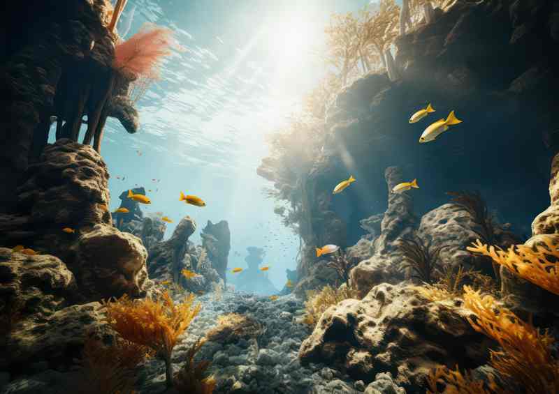 The Great oral reefs surrounded by fish in the daytime sun | Di-Bond