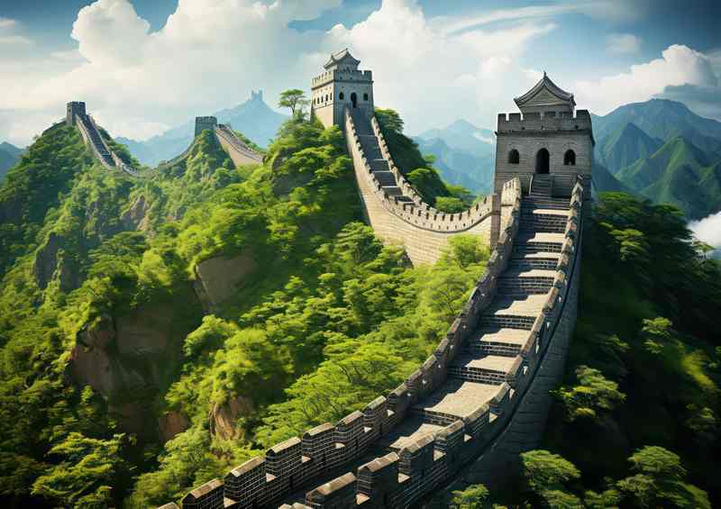 The great wall of China is a steep hill with trees | Canvas