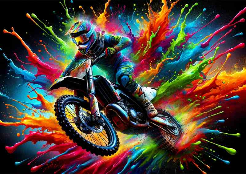 Explosive Motocross Stunt Vivid Splash Colors | Poster