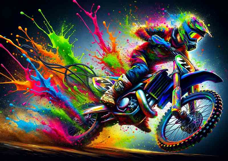 Motocross Stunt Vivid Splash Colors an action packed | Poster
