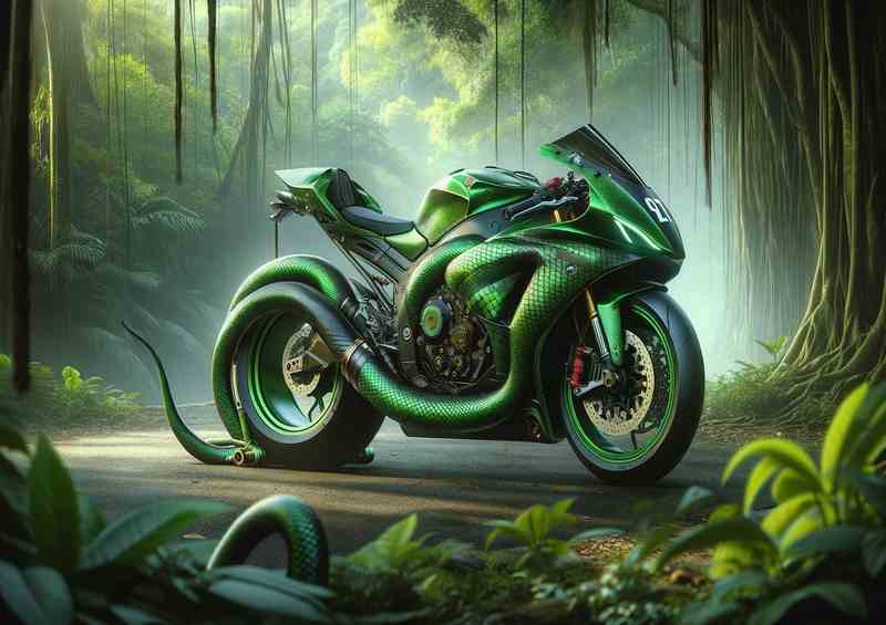 Serpent Elegance Green Racing Motorcycle | Canvas