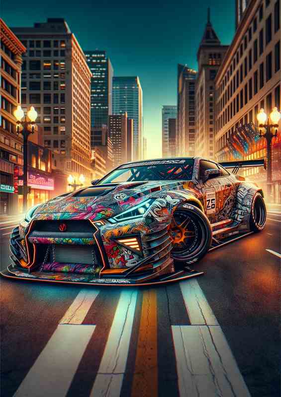 Street Racing Car with Elaborate Graphics In City Centre | Di-Bond