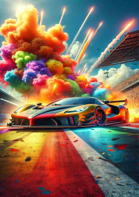 Supercar Battle with Colorful Explosions | Poster