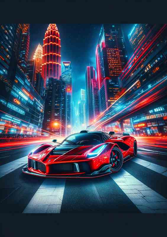 Supercar in Dazzling Night Cityscape | Poster