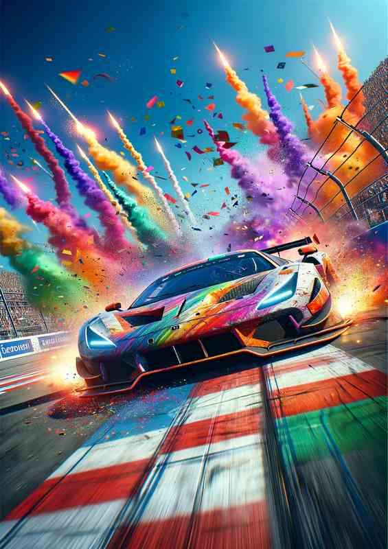 Vibrant Supercar Battle with Colorful Explosions | Poster