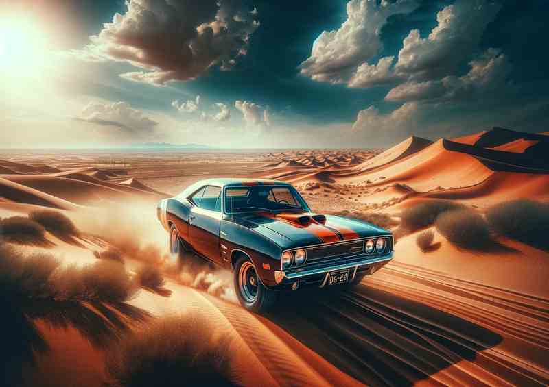 Classic Muscle Car Roaring through Desert | Canvas