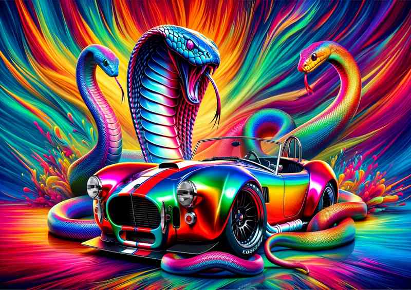 Cobra Car and Serpent Display a brightly colored sports car | Poster