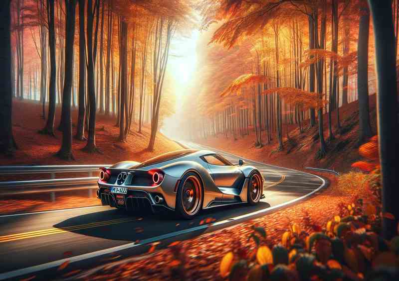Elegant Sports Car Racing through Autumn Forest | Poster