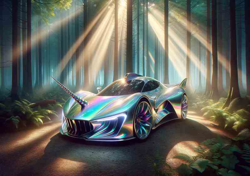 Enchanted Unicorn Iridescent Sports Car Metal Poster