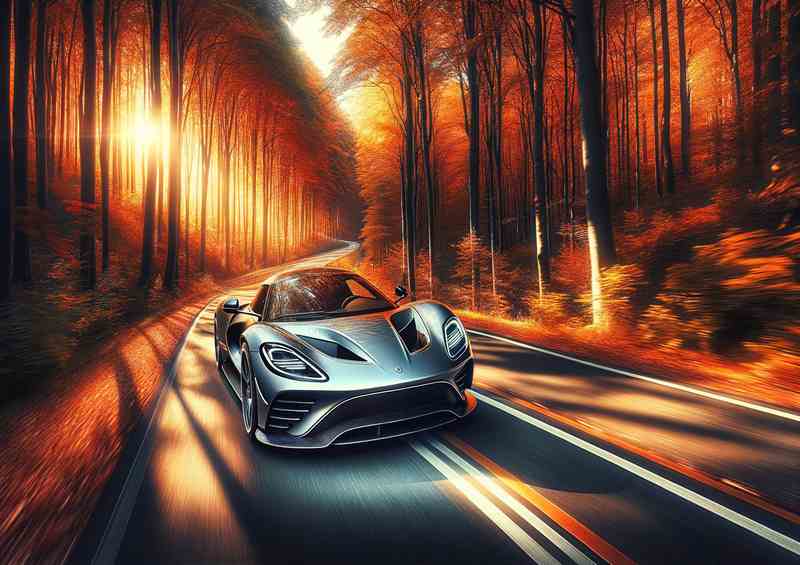 Autumn Forest Sunset Sports Car Racing Poster