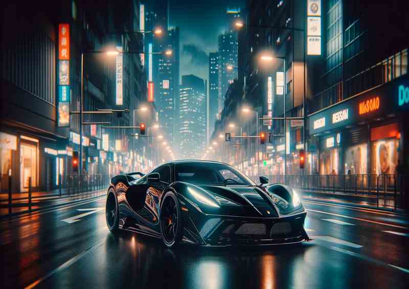 Night City Street Lights Metal Poster