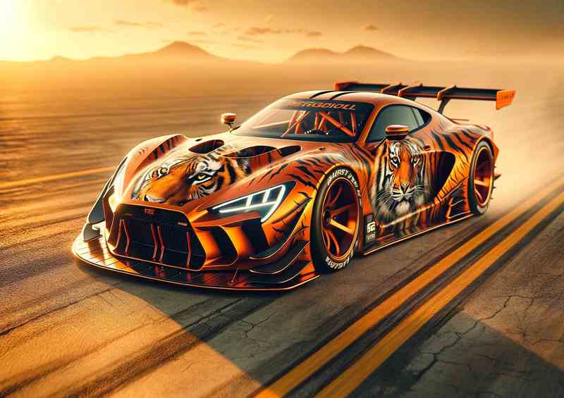 Wild Tiger Orange Racing Car | Metal Poster