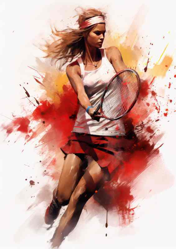 Lady Tennis player playing with a red racquet | Poster