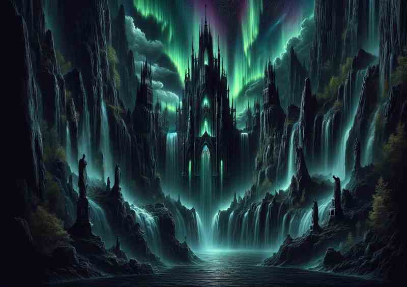 Gothic Aurora Falls northern lights | Poster