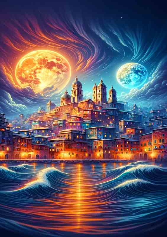 Cityscape by Moonlight Stylized Art | Canvas