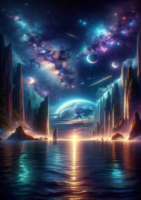 Enchanted Night Seascape Moonlit Ocean Poster