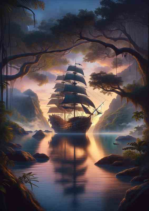 Enchanted Ship Aground in Twilight Cove | Poster