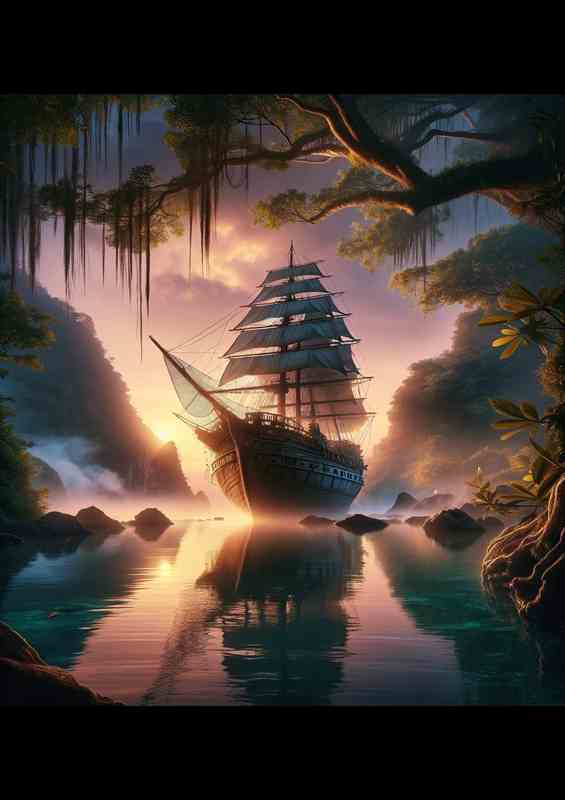 Ship Aground in Twilight Cove | Canvas