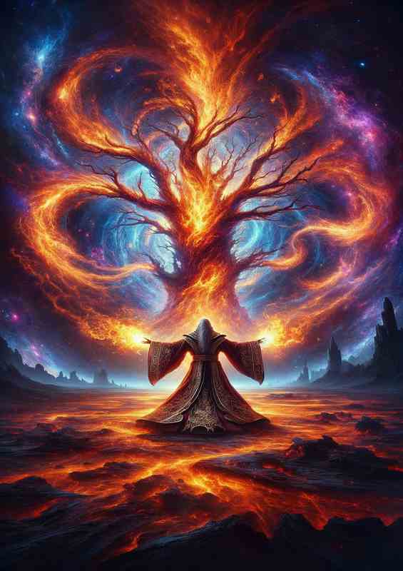 Ancient Mage Conjuring Primordial Flames | Poster