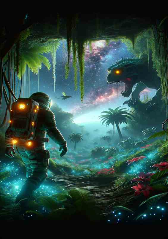 Cinematic Scene of a Space Explorer in an Alien Jungle | Di-Bond