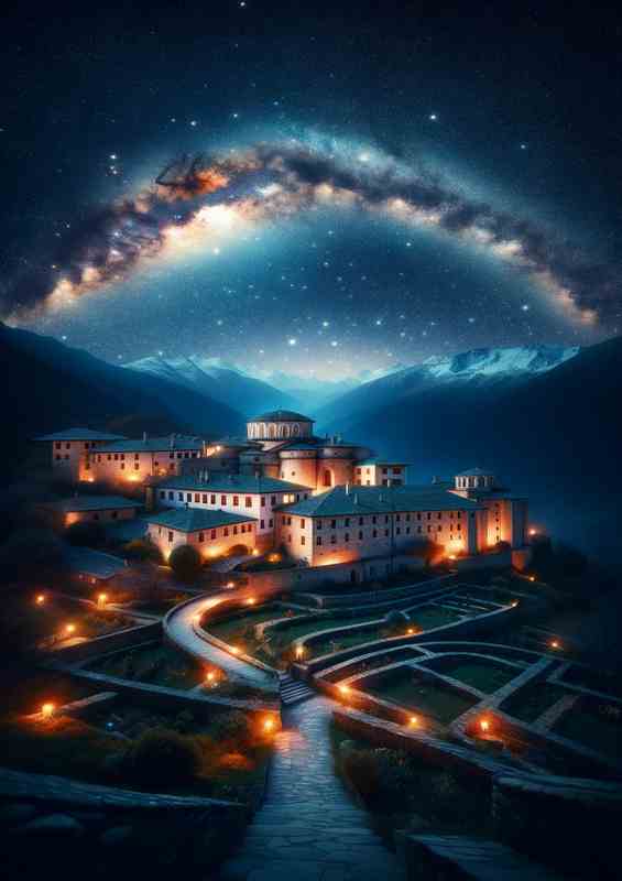 Starry Night Over Mountain Monastery | Di-Bond