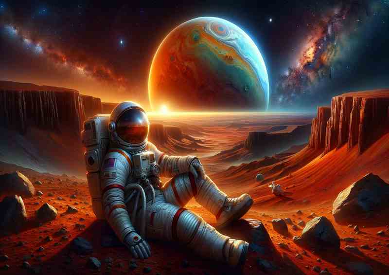 Astronaut Resting on Mars Surreal Landscape | Canvas
