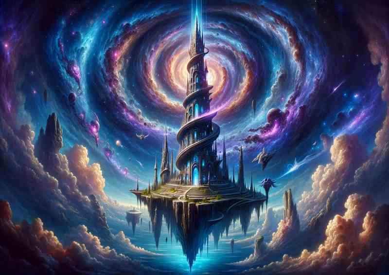 Celestial Sorcerers Abode perched on a floating island | Poster
