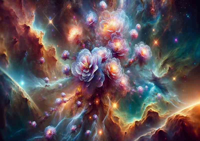 Nebula Blooming Space Flowers Poster