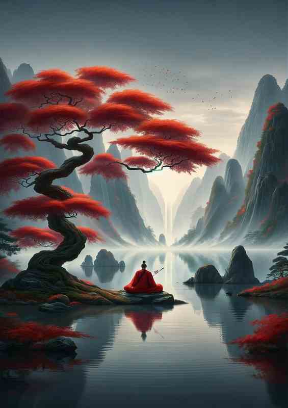 Tranquil Zen Master Red Maple Harmony Art | Poster